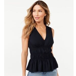 NWT Sofia Jeans by Sofia Vergara Women's Smocked Peplum Top in black